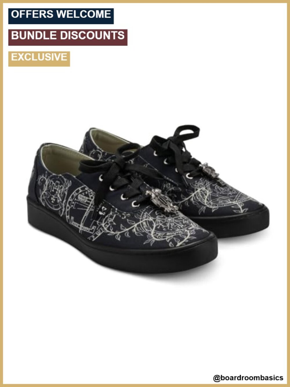 Vegan Canvas Sneakers with Occult Art and Lock & Key Charms